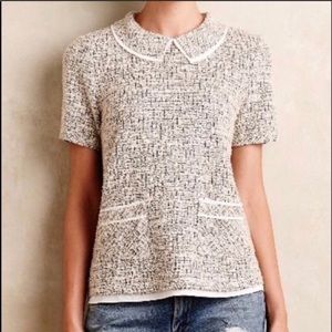 Anthro Postmark Tweed Peter Pan Collar Top